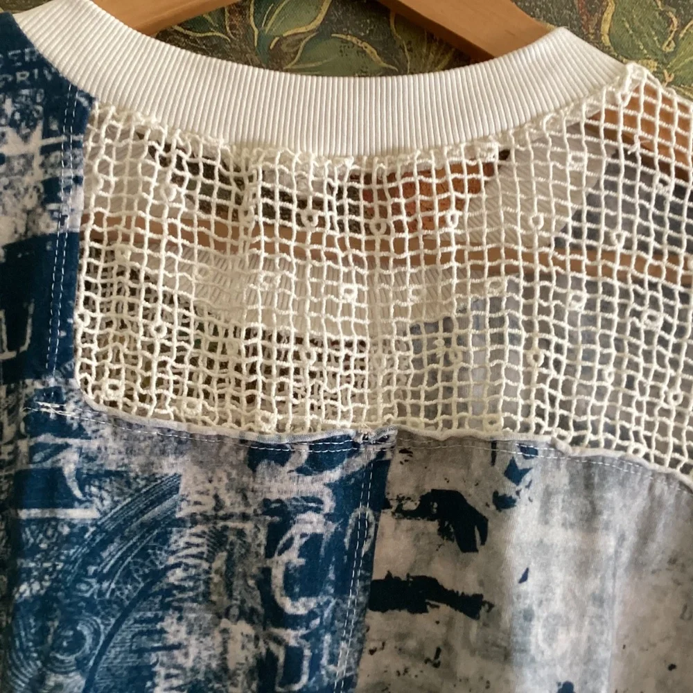 Anthropologie Pilcro Mixed Media Torn Lace Tee Blouse Short Sleeve Top Boho - Picture 6 of 12